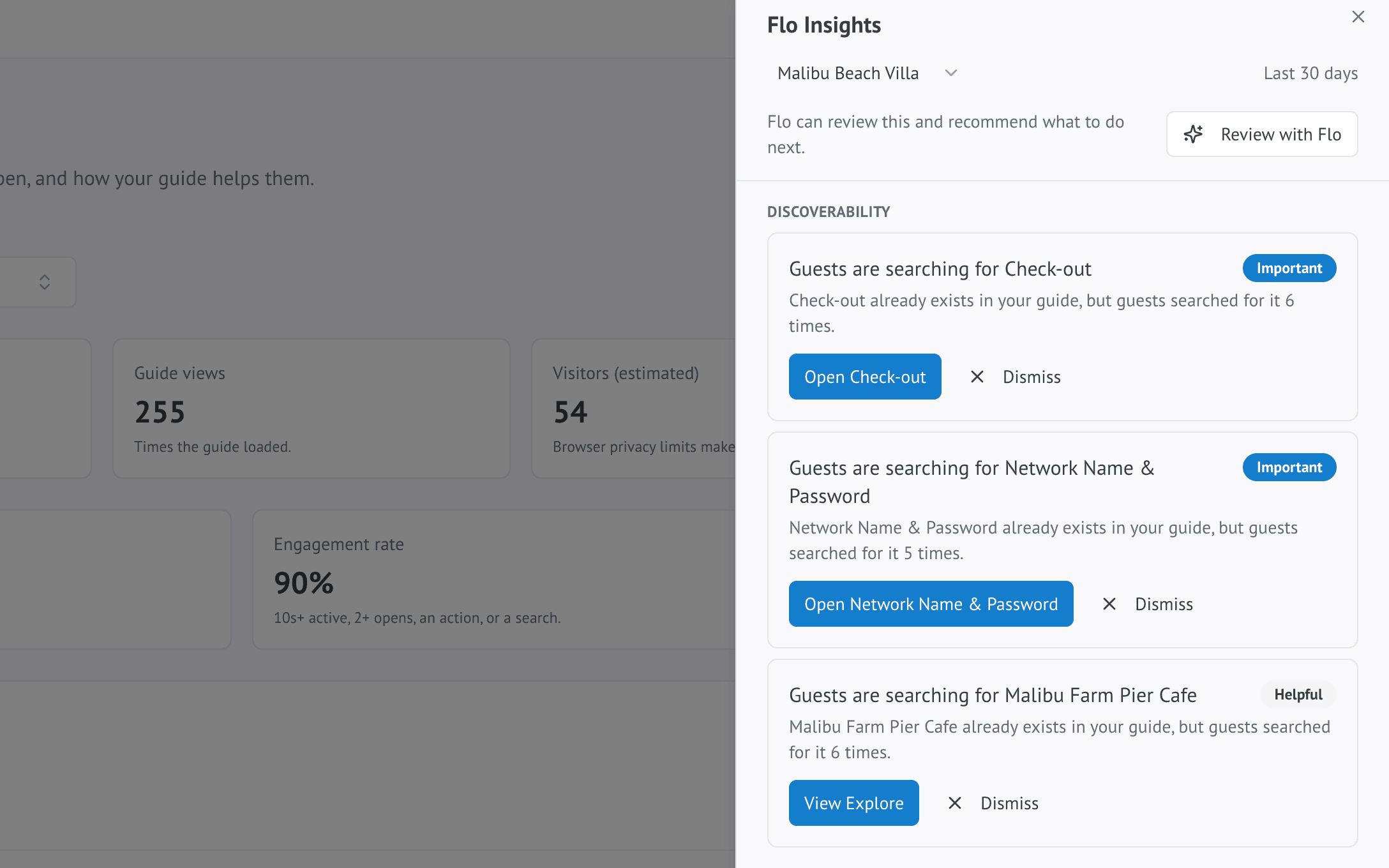 Flo Insights — Shows opportunities to improve your guide.
