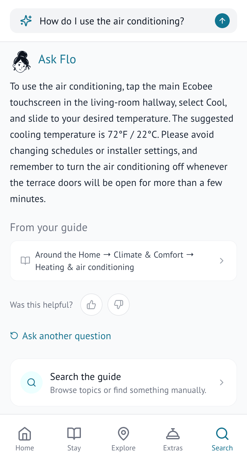 Search — Search the guide or ask Flo.